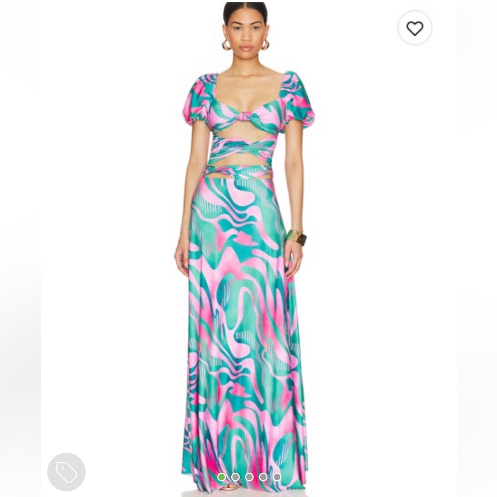 Agua Bendita Pink and Teal Swirl Maxi Skirt